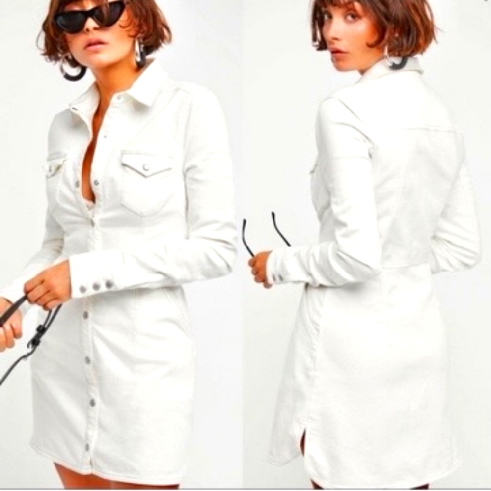 Free People Dynomite Denim White Shirt Dress